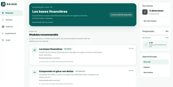 Aperçu du parcours personnalisé Raizen